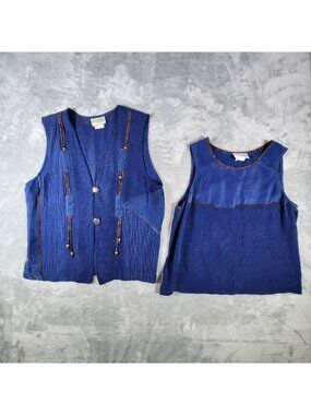 Vintage Nancy Bolen City Girl 2 Piece Vest Tank Top M/L Beads Mixed Media Boho